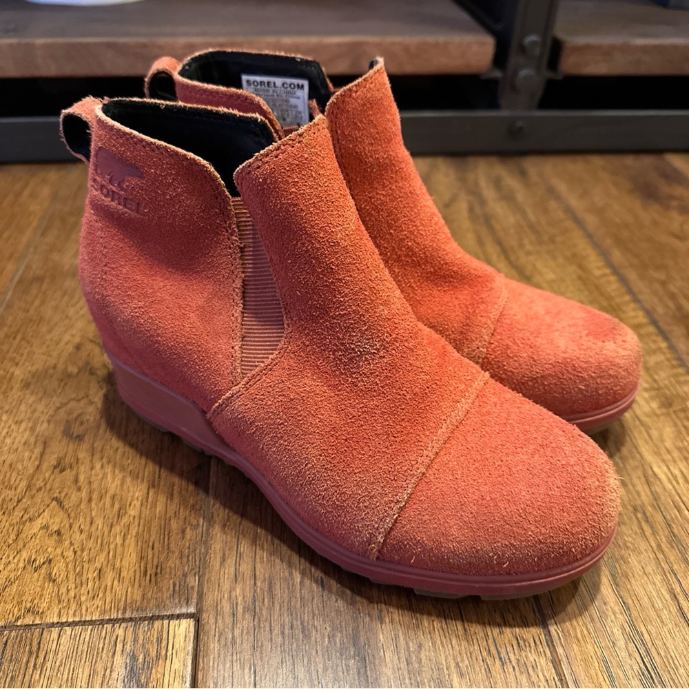 Sorel Evie Women's Ankle Bootie Wedge, Suede Leather, Red, Size 6.5
